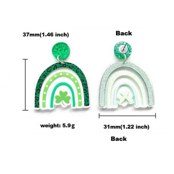 St. Patrick’s Day Green Pattern Rainbow Clover Drop Earrings - Teacher Earrings - Picture 4 of 4